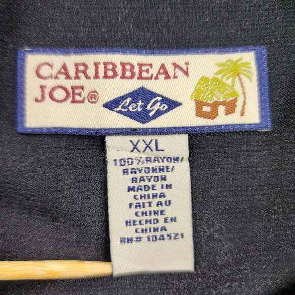 Caribbean Joe Men XXL Black Hawaiian Shirt Martini Glass Floral Design Button-Up - Picture 4 of 8